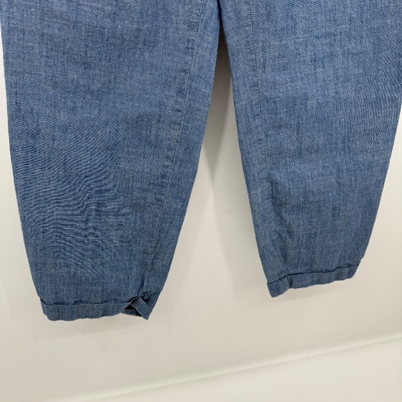 J Crew Pants Women 8 Blue Chambray Drawstring Cotton Tapered Coastal Lagenlook - Picture 3 of 11